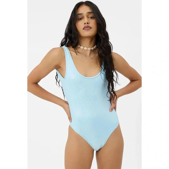 NWT Frankie's Bikinis Kyle Iridescent One Piece Swimsuit Cloud Chase Blue XL - Picture 1 of 12